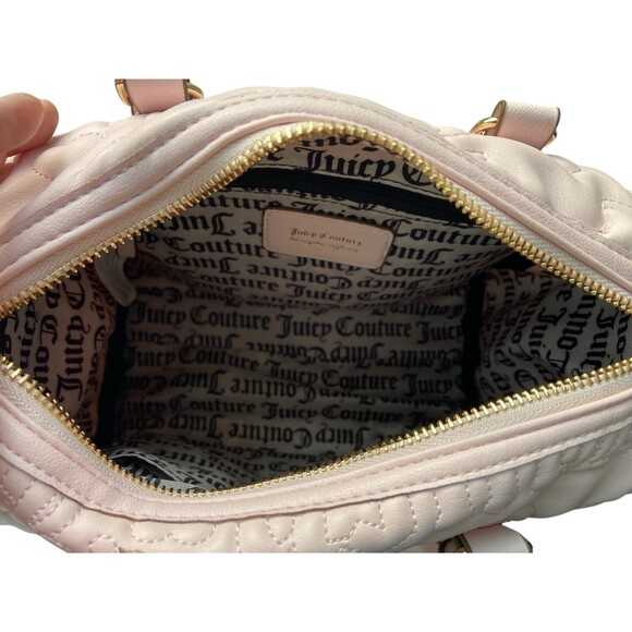 Juicy Couture Fame Satchel Pink Quilted Heart Charm Bag Y2K McBling Pop Coquette - Picture 6 of 16